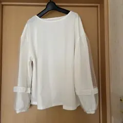 ホワイト 透け感 長袖シャツ M-L