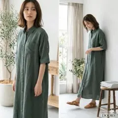 URBAN RESEARCH DOORS【M】半袖シャツワンピース 緑 ロング丈