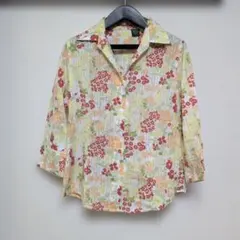レオナール 百合子柄 花柄 半袖 ハイネック Tシャツ カットソー L相当 LEONARD レオナール 半袖 花柄 トップス ストレッチ ハイネック 42