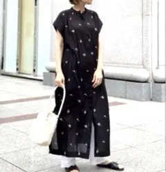 刺繍入り ロングシャツワンピース ブラックのサムネイル