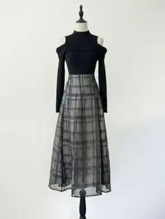 ワンピース　ニット　ロングスカート　レディース　肩開き　2点セット　春夏　M