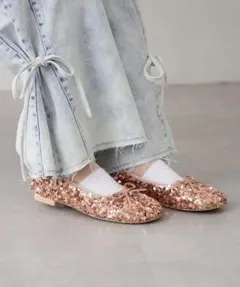 wclosetローズゴールド スパンコール バレエシューズ