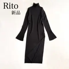 新品タグ付き✨リト✨定価３万✨サイドスリットリブニット（M）黒　ベルスリーブ