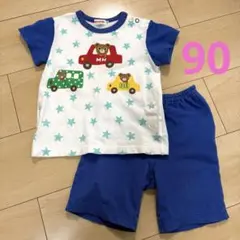 ミキハウス パジャマ 90㎝ プッチーくんと車のプリント 半袖 上下セットアップ