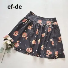 エフデ ef-de 花柄 ドット ミニスカート フレア 光沢 大人可愛い 黒 Mのサムネイル