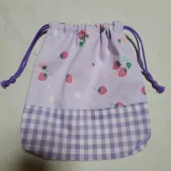 イチゴ×お花柄の巾着袋