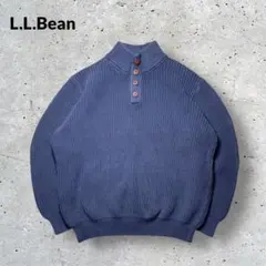 訳ありLLBeanヘンリーネックコットンニットXLネイビー紺古着