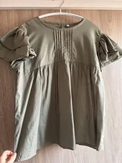 オリーブグリーン フリル袖 Aラインシャツ