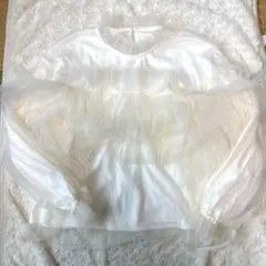 チュールフリルブラウス ホワイト 長袖