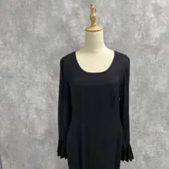 ブラックワンピース 膝丈 袖コンシャス 古着 フォーマルスタイル