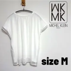 【MICHEL KLEIN】シャツ　ブラウス　半袖　レース　ホワイト　レーヨン