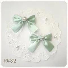 リボン ヘアクリップ グリーン 緑 ハート 量産型 地雷 ロリータ ゴスロリ 白