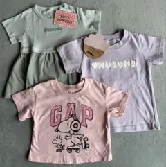【80】GAP スヌーピーTシャツ＆新品トップス2点 3枚セット 女の子