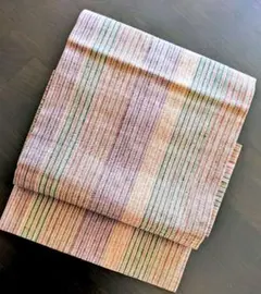 紬　全通縞柄　名古屋帯