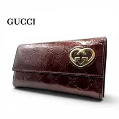 【美品】GUCCI 長財布 シマレザー ラブリーハート エナメル ブラウン系のサムネイル
