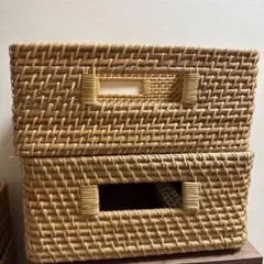 無印良品　重なるラタン角型バスケット・中 2個セット