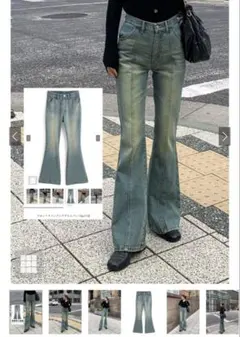 【完売品】GRL フロントラインフレアデニムパンツ qu113 ヴィンテージ