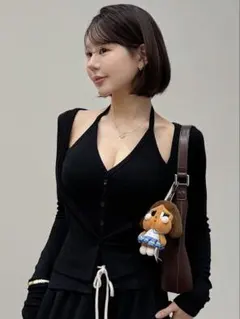qung QUNG 新作 ホルター レイヤースリミングトップス ブラック 韓国のサムネイル