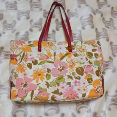 花柄トートバッグ レッドハンドル 大きめ