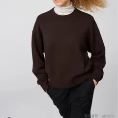 スムースコットンクルーネックセーター　ダークブラウン　L
