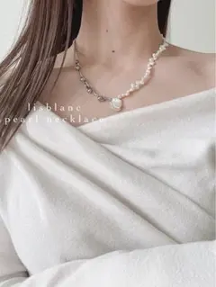 d971 一点のみ　高級淡水パール×ステンレスチェーン　ネックレス　white