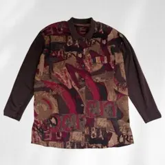 90s アート柄 長袖シャツ 肩パッド入り 個性派デザイン ユニセックス
