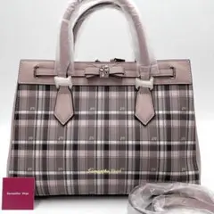 未使用保管品● サマンサベガ 2way ハンドバッグ チェック リボン ピンク
