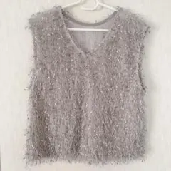 しまむら　シャギーベスト　ライトグレー　L