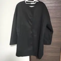 ↣ノーカラーブラックコート　大きいサイズ