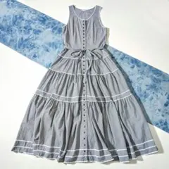 ピンクハウス　ロングワンピース　ギンガムチェック　フレア　Aライン　リボン　白黒