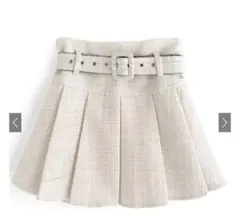 インパン裏地ベルト付ツイードミニプリーツスカート[at2145]