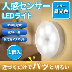人感センサーライト　LED　充電式　自動点灯　USB　昼白色　昼光色　磁石