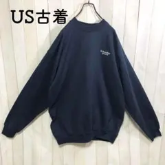 US古着スウェットトレーナー紺ネイビー刺繍ワンポイント