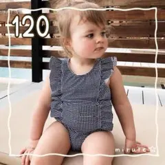 120 サイド フリル チェック柄ワンピース 水着 & フードセット プール 夏