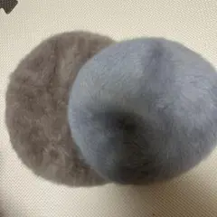 ファー素材 ベレー帽 グレーとブラウン