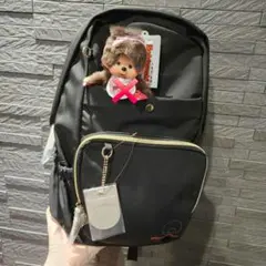 モンチッチリュック　裏地もモンチッチMonchhichi 　ブラック　人形無し