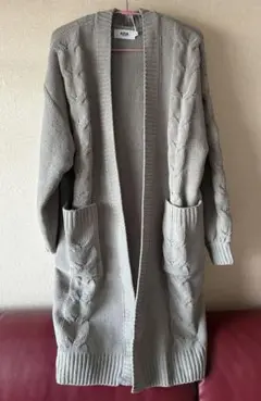 グレー ケーブルニット ロングカーディガンのサムネイル