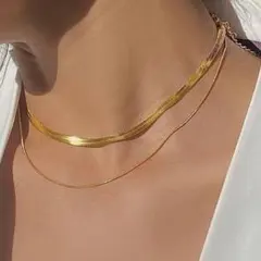 ネックレス 二連 スネーク チェーン ネックレス サージカルステンレス ゴールド