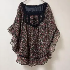 花柄　シフォン　チュニック 半袖　ゆったり　ひらひらのサムネイル