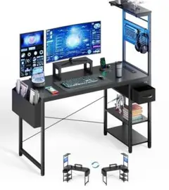ゲーミングデスク 昇降棚付き 黒 幅120cm×奥行50cm×高さ75cm