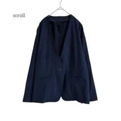 スクロール 大きいサイズ XL ノーカラージャケット 紺色 1つボタン ネイビー