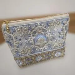 インド刺繍リボン　マチ付きポーチ