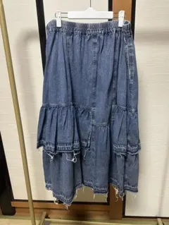 ティアードデザイン ダメージデニムロングスカート 4Lサイズ