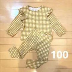 ユニクロ　長袖 長ズボン 上下セット チェック イエロー 100