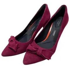 美品 ロックポート (22) パンプス リボン アーモンドトゥ スウェード 本革