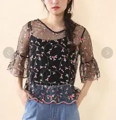 OLIVE des OLIVE チュール刺繍プルオーバー