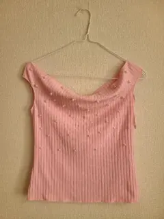 【新品】ZARA ピンクオフショルダーリブトップス