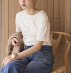 AMERICAN HOLIC きれいめコットンベーシックTシャツ 5分袖ホワイト