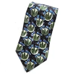 ランバンLANVIN　ネクタイ シルク100% グレー グリーン 総柄