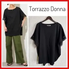 【美品】トラッゾドンナ 袖レースドッキングプルオーバー ブラウス 黒 Fのサムネイル